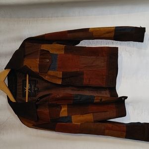 Suede,denim and corduroy patched jacket